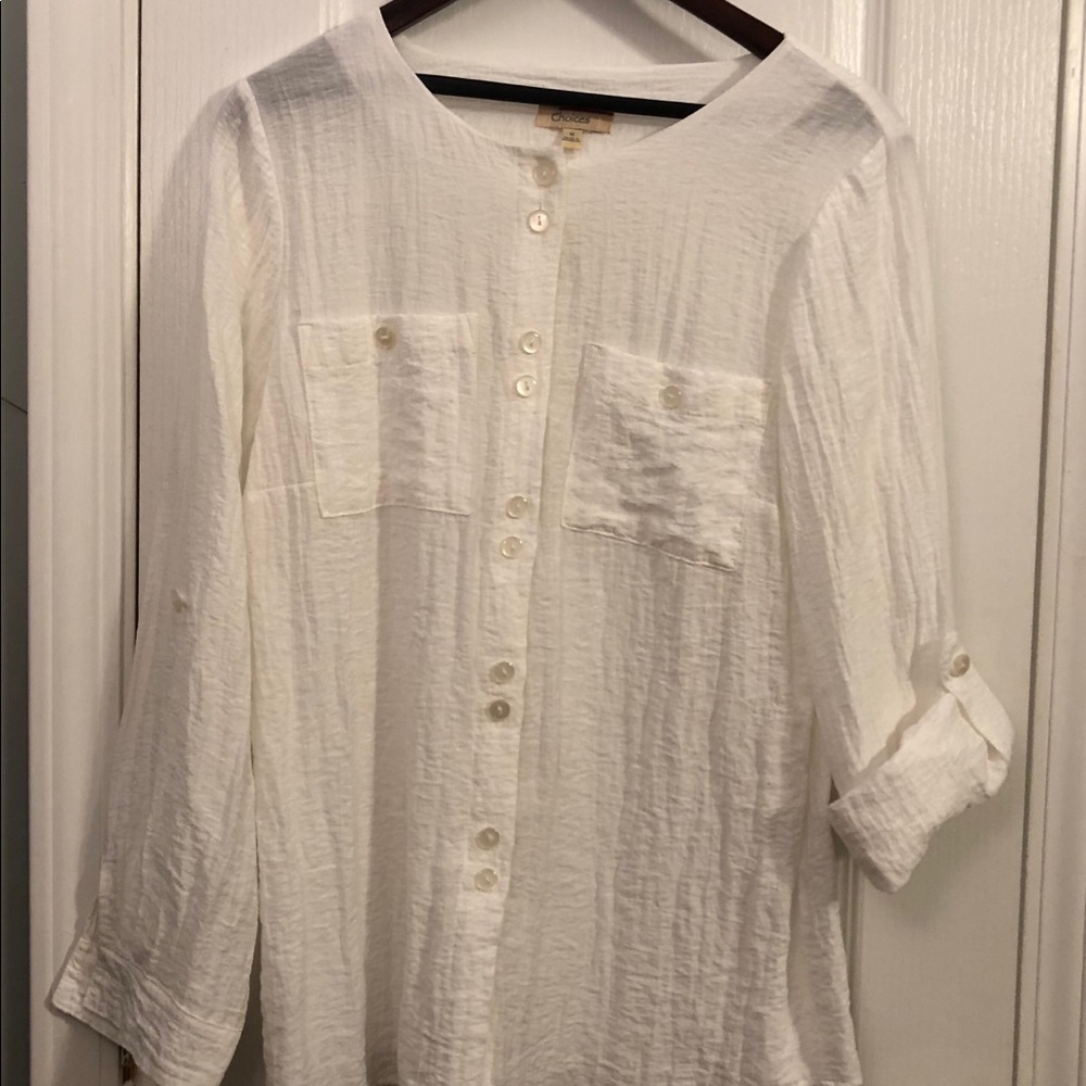 Weekend Choices Brand White Sheer Button Up Top